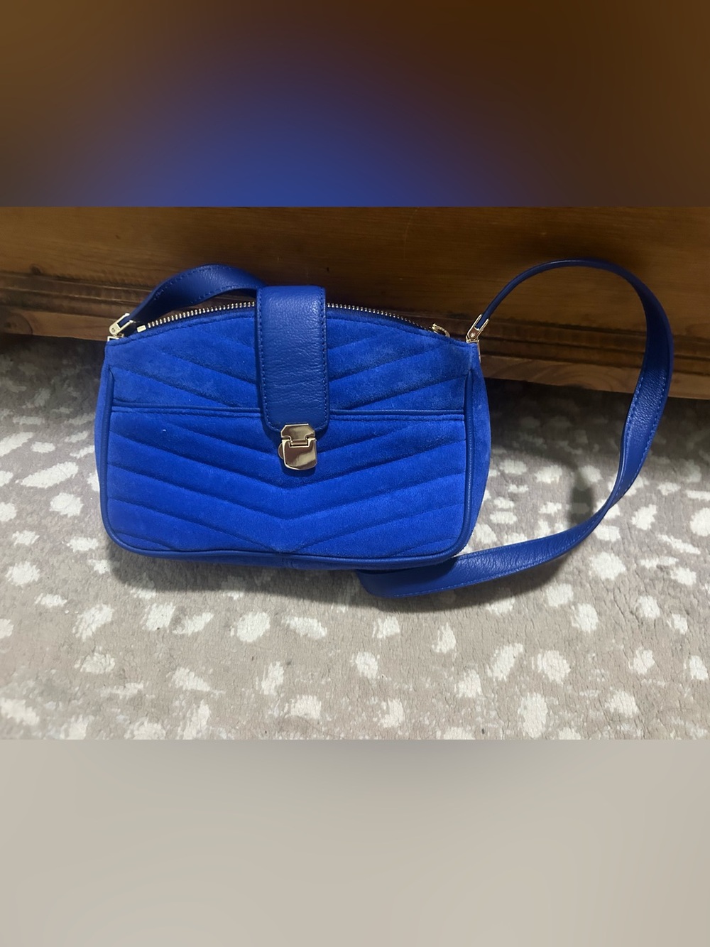 Talbots Blue Leather Quilted Crossbody Bag - Elegant Suede and Leather